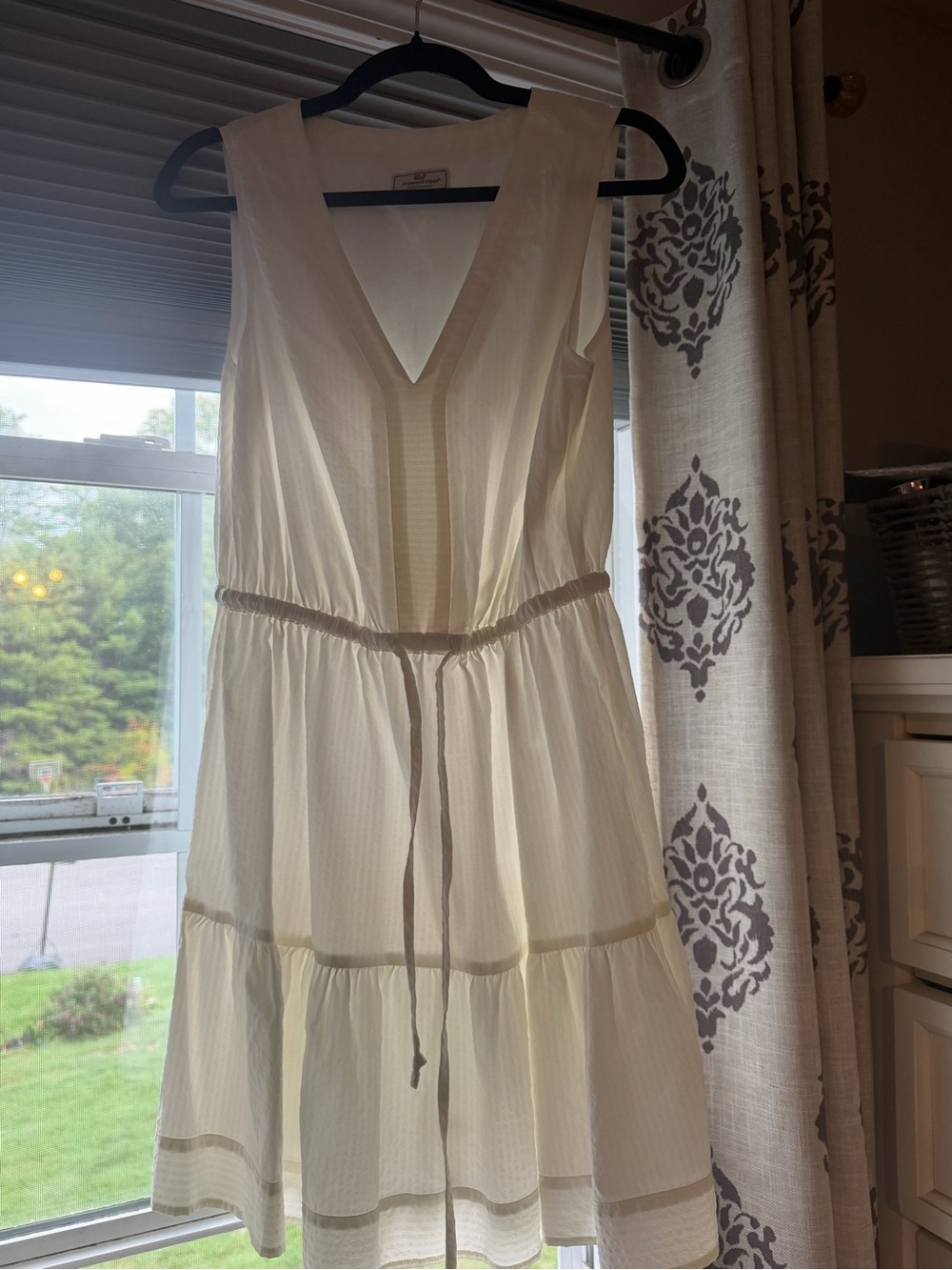 Vineyard Vines Cream Sleeveless Tiered V-Neck Sundress with Drawstring